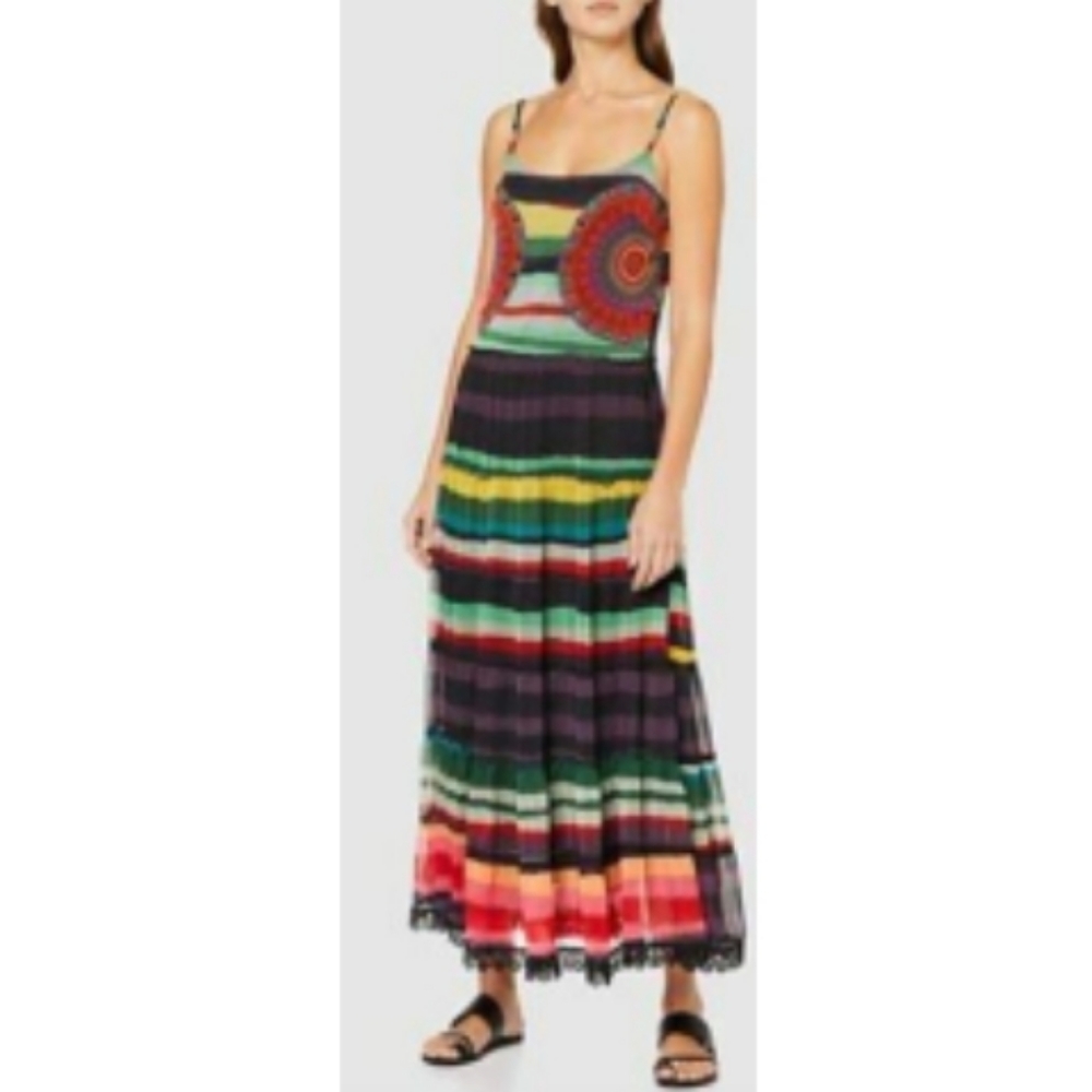 Desigual Rainbow Stripe Maxi Dress Size 38